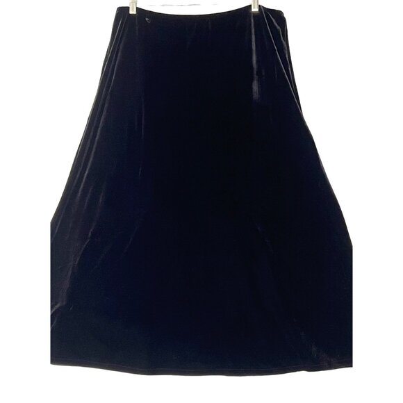 R & K Evening Black Velvet Skirt Size 14 Midi A Style Stretch Elastic Waist - Picture 6 of 15